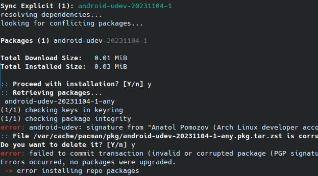 Manjaro (Archlinux) PGP Error Fix